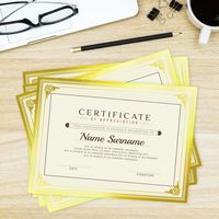 Papiers de certificat - Bordure dorée à effet feuille d'or, format lettre 8,5x11 pour diplômes, certificats, récompenses de participation