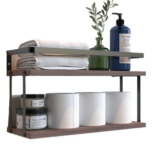 Wooden <b>Wall</b> Mounted Storage Rack Two Tier <b>Floating</b> <b>Shelf</b> For Bathroom Kitchen Living Room Durable Multipurpose Rectangular - Product Image 3