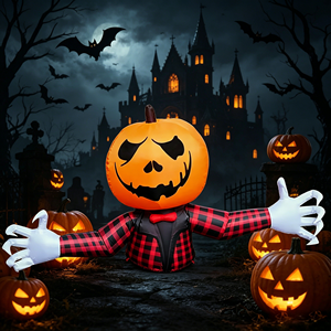 Décoration gonflable d'Halloween <span class=keywords><strong>de</strong></span> 1,80 m : Bonhomme Citrouille Extérieur Lumineux à LED, Épouvantail Jack O'Lantern pour Jardin et Fêtes - Product Image 3