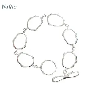 Wuqie Personality Irregular Oval Link Chain 925 Sterling Silver Jewelry Geometric Charm Bracelet