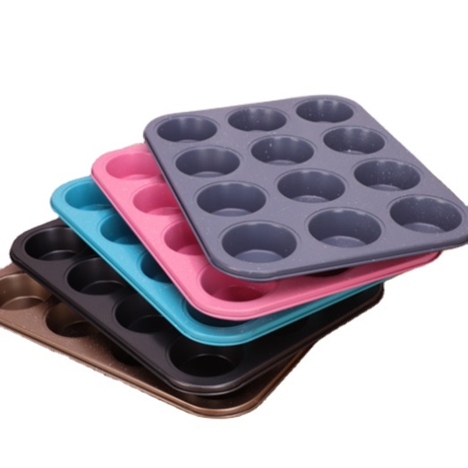 2021 Amazon hot sale 12 Cup Non-Stick Cake Pan Carbon Steel Muffin Tray Mince Pie Baking Egg Tart Mold Household Kitchen&Dining