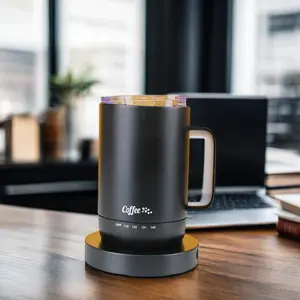 온도 조절 기능이있는 스마트 14oz 세라믹 커피 머그 4hr 배터리 수명 가열 스테인레스 스틸 머그 사무실 사용 블랙 색상