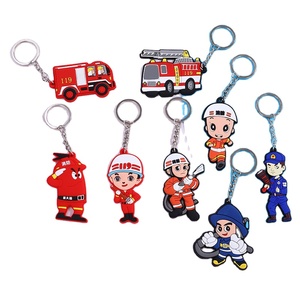 Wholesale Personalized Custom 2D Soft PVC Keychain Rubber Cartoon Fire Engines Firefighters Keychains for Kids