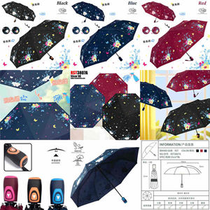 Paraguas Semiautomático Plegable de Tres Secciones al por Mayor, Estructura de Acero, Toldo de Poliéster, 8 Varillas, Modelo FR-3807A con Diseño Estampado para Lluvia - Product Image 1