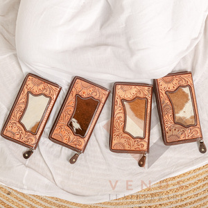 High Quality Women's Genuine Leather Purse Wallet Fashionable <b>Long</b> Design Clutch <b>Bag</b> with Open Closure and Decorative Feathers - Product Image 1