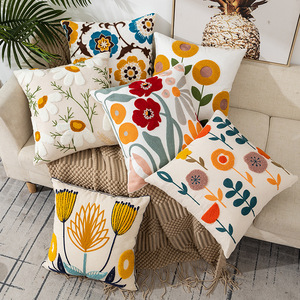 New Cotton <strong>Fabric</strong> Headboard Sofa Home Decoration Pillow Cover Embroidered Flower Cushion Woven Technique Square for Bed Couch - Product Image 2