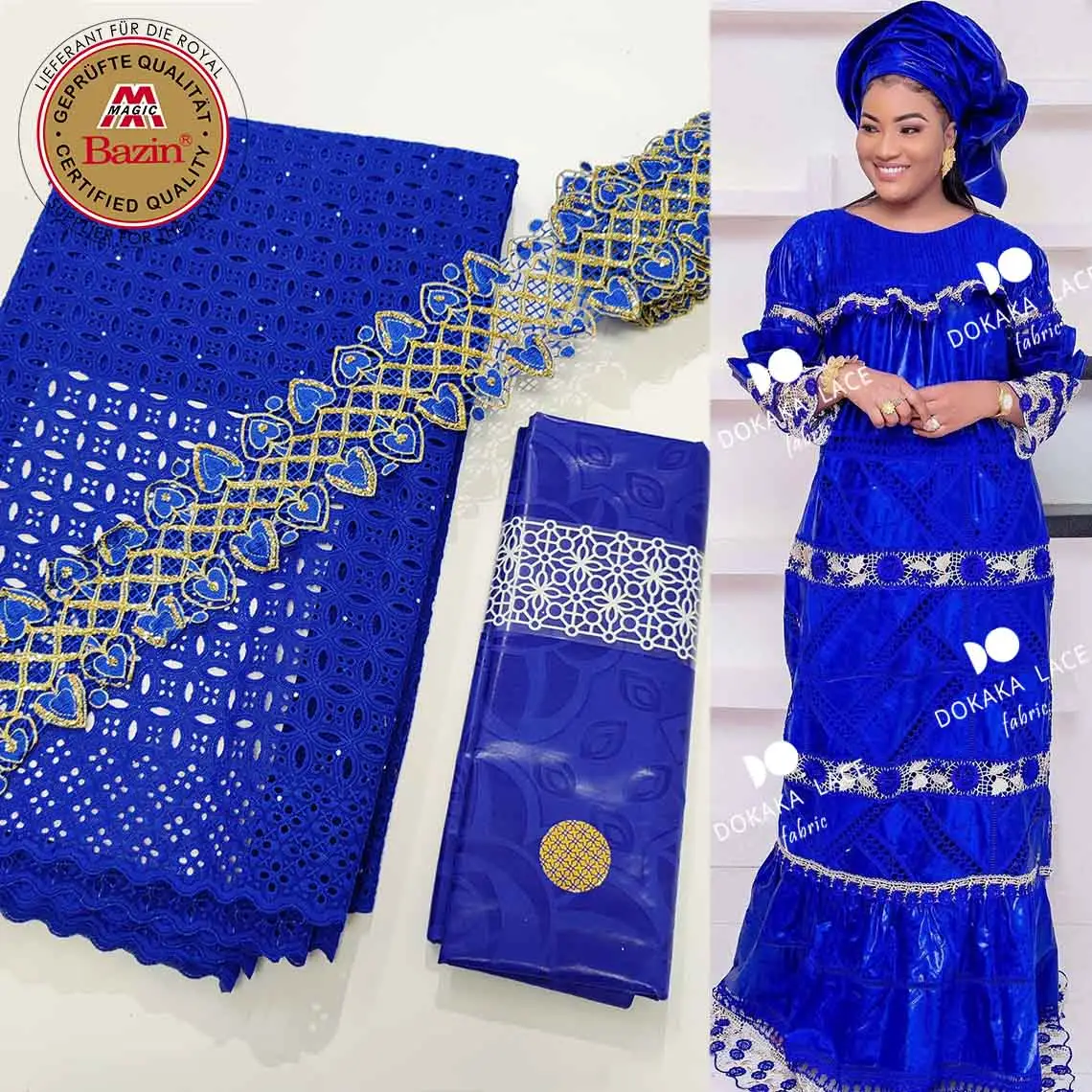 5 2.5 2.5 Yards Bazin Riche Stoff mit Perlen Band für Kunst handwerk mit gestickter trockener Spitze 100% Baumwolle für afrikanische Frauen kleider