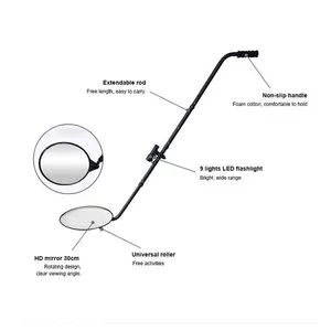 30cm Under Vehicle Inspection Mirror With Torch And Aluminum Alloy Handle Parking Lot Blind Spot Convex Mirror