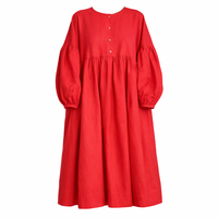 Robe ample à manches longues en lin rouge sur mesure pour femmes, décontractée, élégante et tendance