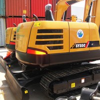 Mini-excavatrice compacte sur chenilles modèle SY50U 5 tonnes, compacteur de plaques 0,15 m³, grappin à bois, godet à roche