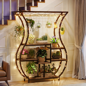 Supports pour plantes à plusieurs niveaux personnalisés en usine avec cintre en bois et métal revêtus de poudre Design moderne pour la décoration intérieure de la maison - Product Image 4