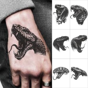 Tatuajes Temporales Personalizados para la Cara, Adhesivos de Papel Transferibles al Agua, Diseño de Serpiente y Flores, Semipermanentes, Resistentes al Agua, Arte Corporal - Product Image 1