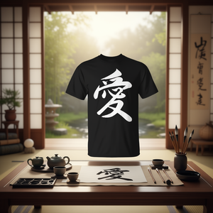 T-shirt promozionale nera unisex per adulti con girocollo e maniche corte, con calligrafia cinese - Amo la calligrafia cinese - Product Image 2