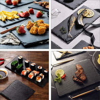 Planche à fromage en ardoise noire en pierre naturelle à prix d'usine, assiette à sushi pour service alimentaire, dessous de plat en ardoise avec logo personnalisé