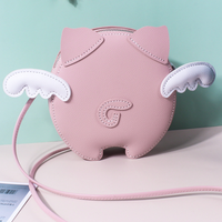 Tas buatan tangan DIY Model babi hewan Mini kulit PU, tas ponsel dapat disetel untuk wanita