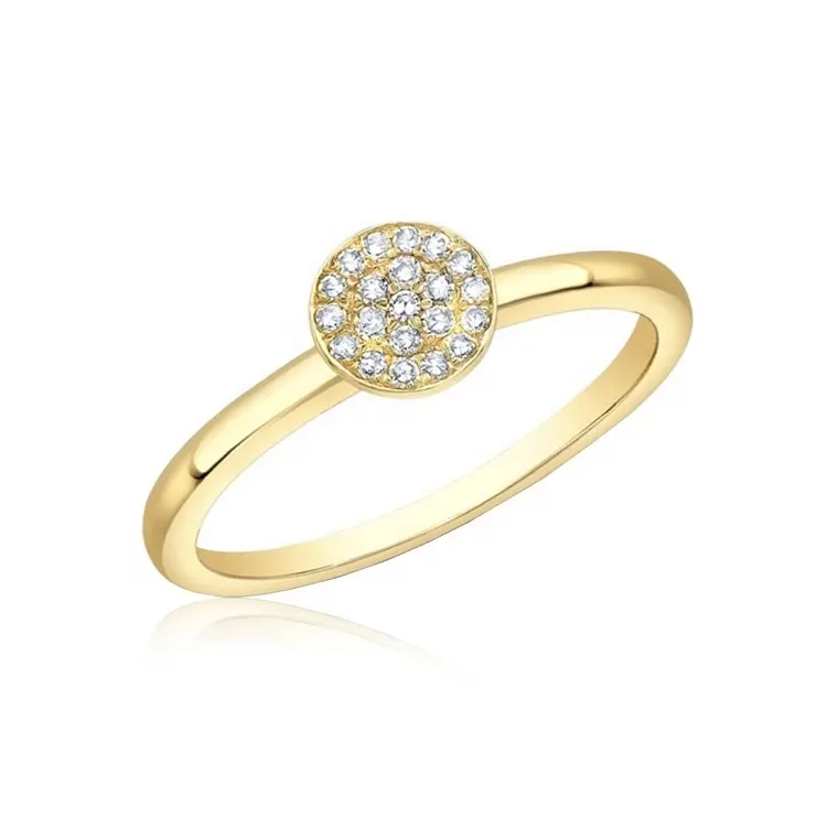 Cincin sederhana geometris mode perak desain sederhana untuk wanita cincin berlian pave cakram kecil emas