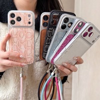 Coque de téléphone avec sangle effet peau de serpent antichoc pour iPhone