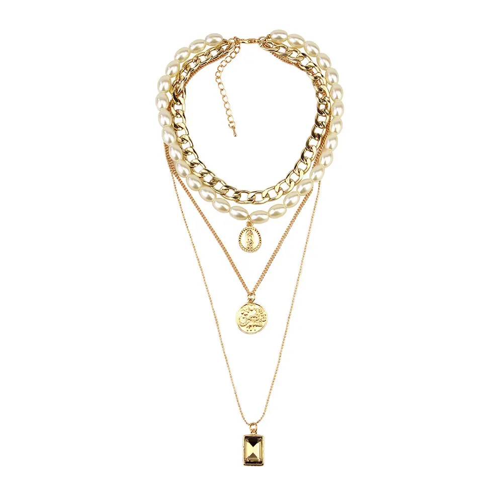 Mode geschenk für Frauen Big Pearl Handmaking Halskette Crystal Square Anhänger Halskette Golden Coin Drop Dekoration Schmuck