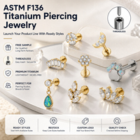 Kaishee 16G Piercing Labret sans filetage en Titane G23 de qualité implantable avec Zircon ASTM F136