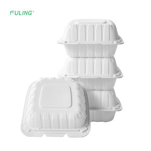 Contenedor de comida para llevar FULING de 6 pulgadas, tipo clamshell blanco para postres, de plástico MFPP con bisagras. - Product Image 2