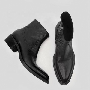 Bottines à fermeture éclair en cuir véritable noir, bout pointu, chaussures d'automne pour hommes tendance, semelle extérieure en caoutchouc, semelle intermédiaire en PU - Product Image 3