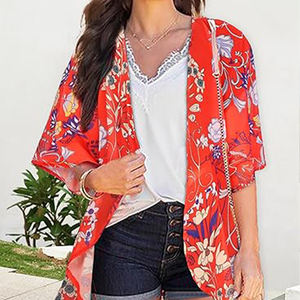 Cardigan <span class=keywords><strong>Kimono</strong></span> con maniche a bolle con stampa floreale da <span class=keywords><strong>donna</strong></span> con copertina ampia <span class=keywords><strong>camicia</strong></span> Casual Top - Product Image 4