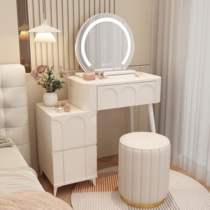 Cream Style <b>Dressing</b> <b>Table</b> With Storage Cabinet For Bedroom Small Apartment Modern <b>Makeup</b> Vanity White Panel Finish - Product Image 4