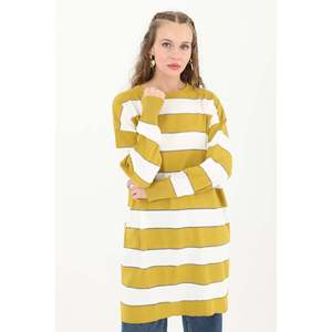 Blusa Túnica Casual a Rayas de Manga Larga para Mujer, Color Verde Oliva, Cómoda para Uso Diario y Oficina, Corte Moderno - Product Image 4