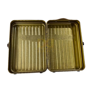 FDA élégant Champagne or givré perle rétro poignée en cuir boucle de verrouillage manuel boîte en fer blanc rectangulaire emballage d'impression en métal - Product Image 2