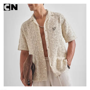 BSCI Certification Sweater Manufacturer Custom <b>Men</b> Cotton Short Sleeve Knit <b>Cardigan</b> Sweater Embroidery Casual Crochet Shirt - Product Image 2