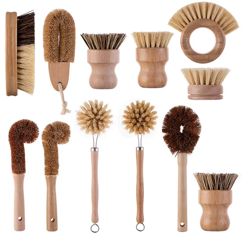 Natural Eco Friendly Bamboo Wooden Coconut Sisal Cleaning Dish Bottle Pot Brush Wooden Handle Cleaning Brush Set