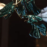 Lustre moderne en forme de feuille botanique verte, suspension florale, design de vigne en cascade pour hall d'hôtel, plafond haut, décoration de villa