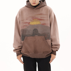<span class=keywords><strong>Hoodie</strong></span> produsen kustom kualitas tinggi gambar matahari terbenam <span class=keywords><strong>hoodie</strong></span> pria kelas berat Vintage Distress Wash High Street Hoodies pria