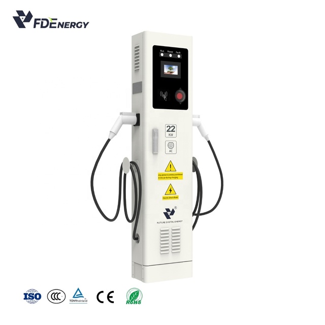 Ce 3-phase 22kw 44kw Ac Ev Charger Dual Guns 4.3 Screen Floor Mounting Electric Power Charge 32a Evse Car Charger Station
