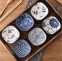 Vaisselle en porcelaine japonaise personnalisée en gros kit de bols cadeau set de bols en porcelaine bleu et blanc avec boîte cadeau