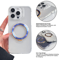 Étui de téléphone portable de luxe transparent magnétique pliable avec support anneau et béquille, antichoc en PC et TPU pour iPhone 15