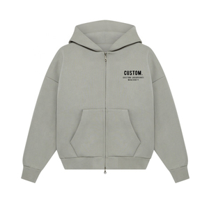 هودي قطني عالي الجودة بسحاب صغير بغطاء رأس للوزن الثقيل كبير الحجم بسحاب مزدوج مخصص للرجال مقصوص بهودي بسحاب كامل - Product Image 3