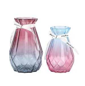透明玻璃花瓶花卉家居装饰透明彩色不同尺寸玻璃花瓶批发价格