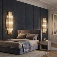 Applique murale LED en cristal doré, style moderne et luxueux, pour chambre à coucher, hôtel, salon