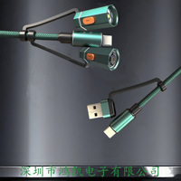 Câble de données USB2.0 Type-C multifonctionnel 4-en-1 en nylon tressé vert 1,2 m 100W à charge rapide pour Android et utilisation en extérieur