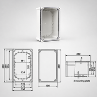 Boîte de jonction en plastique ABS étanche pour extérieur 190x280x130mm IP67 avec couvercle transparent
