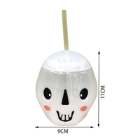 Nouveautés 2026 : Gobelet LED Halloween 500 ml en plastique PP avec paille, motif fantôme, pour fêtes et camping