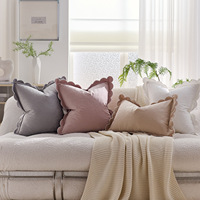 Housse de coussin rectangulaire unie à bords festonnés en velours, entièrement gérée pour le dropshipping transfrontalier
