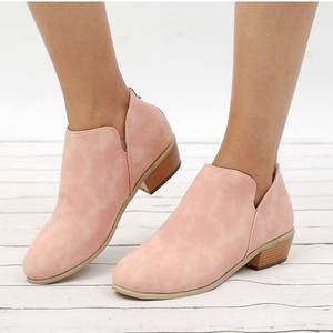 Botines <span class=keywords><strong>de</strong></span> Mujer con Tacón Bajo y Punta Redonda, Botines Casuales para Uso Diario, <span class=keywords><strong>de</strong></span> PU, Color Sólido Negro, Rosa, Beige / Botines / Botines <span class=keywords><strong>de</strong></span> Tobillo - Product Image 1