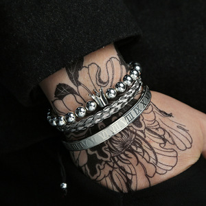 3 Chiếc Vòng Tay Thời Trang Vòng Tay Dây Thời Trang Hình Vương Miện Vua Vua Bằng Thép Không Gỉ Chữ Số La Mã Cho Nam Giới - Product Image 6