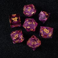 Joli jeu de dés polyédriques en résine bleu rose à motif floral pour joueur de RPG DND