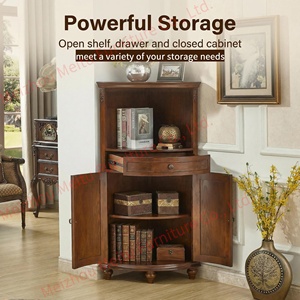 19.7"x19.7"x54.7" Cherry Solid Wood Tall with Drawer &amp; Sliding Doors Vintage <strong>White</strong> Ash <strong>Corner</strong> <strong>Cabinet</strong> for Bedroom Office - Product Image 5