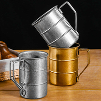 Mug à bière rétro givré 350 ml avec logo personnalisé, en acier inoxydable, style industriel, pour eau, café et autres boissons
