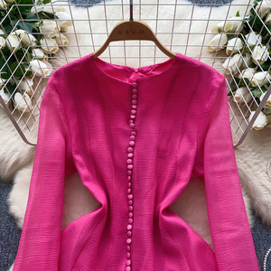 <span class=keywords><strong>Mini</strong></span> abiti corti alla moda da donna a manica lunga monopetto con volant a manica lunga - Product Image 5