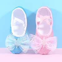 Chaussons de danse bleus à semelle souple, forme ballerine, brillants et mignons pour filles